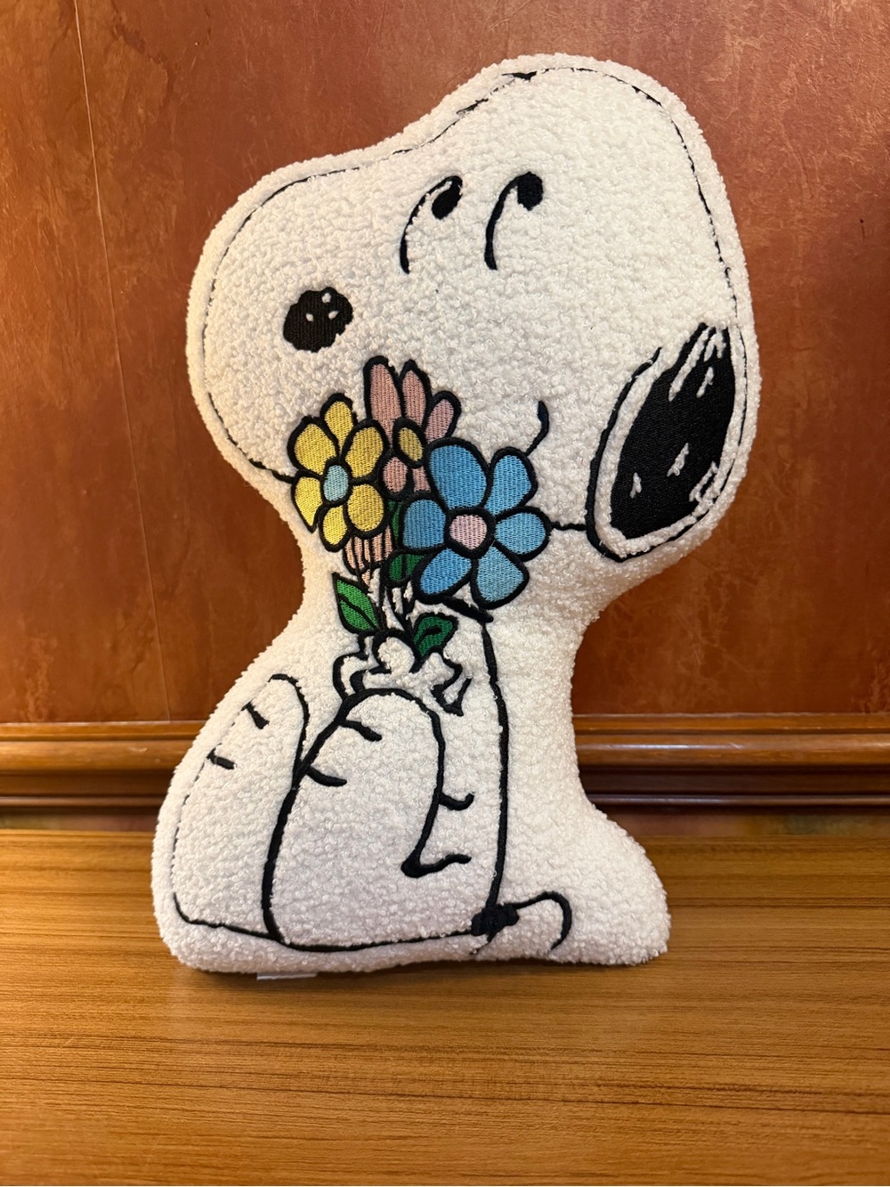 Peanuts Snoopy Spring Floral Sherpa Shaped Decorative Throw Pillow Bouquet 17"